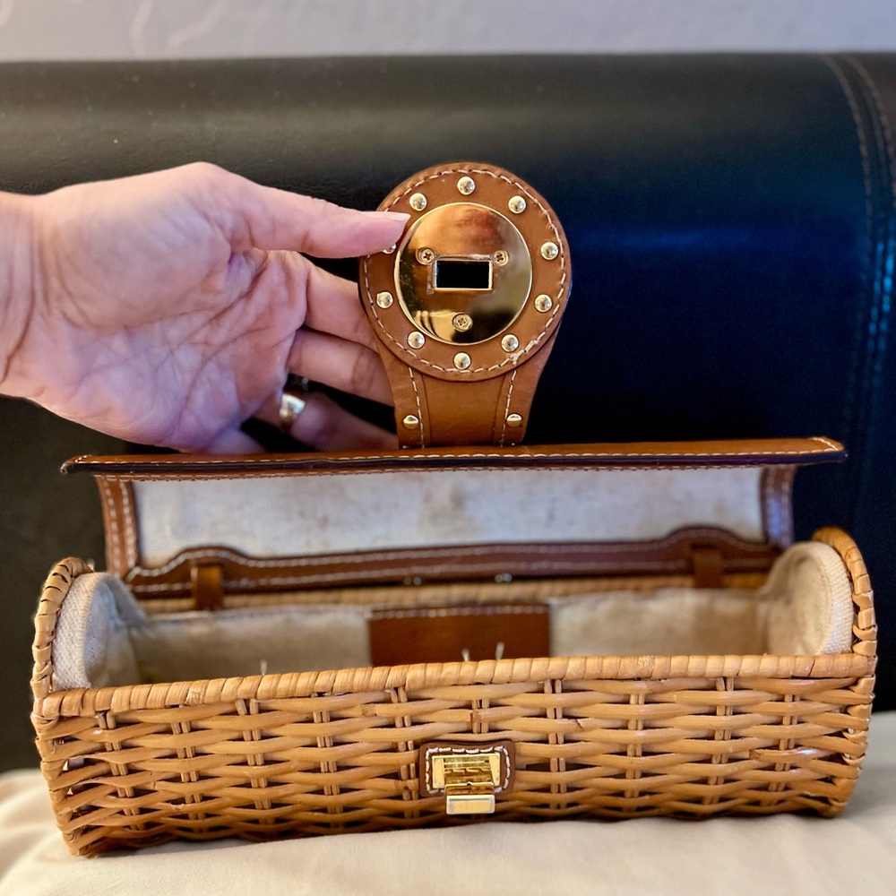 Michael Kors Tan Wicker Clutch with Brown Leather - Picture 3 of 5